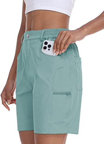 MoFiz Kurze Wanderhose Damen schnelltrocknend Outdoor Shorts für Damen Trekking Hose Grün S