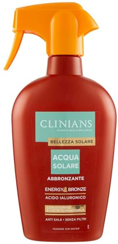 CLINIANS | Acqua Solare Abbronzante Energy & Bronze, con Vitamine, Latte di Mandorla e Acido Ialuronico, 450mL