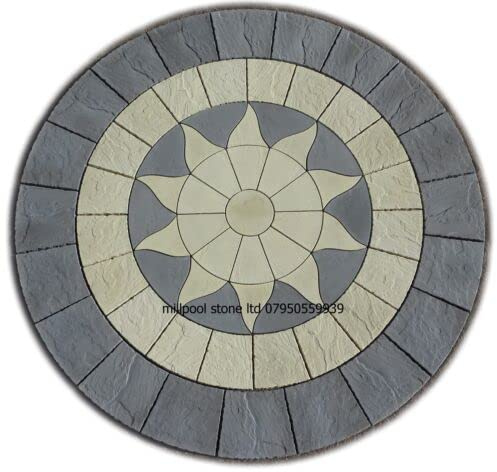 Bullseye Circle Feature Paving Sun Stone Patio Slabs Flags Kit, 3.46m