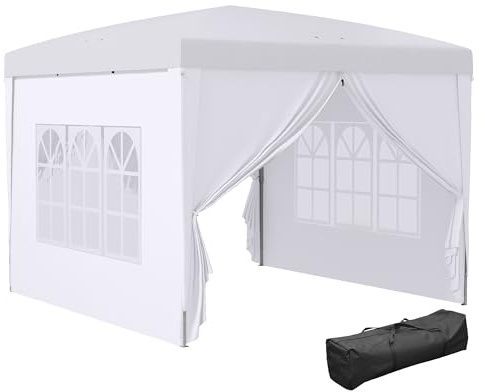 Outsunny Barnum Pop-up paviljong hopfällbart mottagningstält 3 x 3 x 2,58 m med fönster + bärväska vit