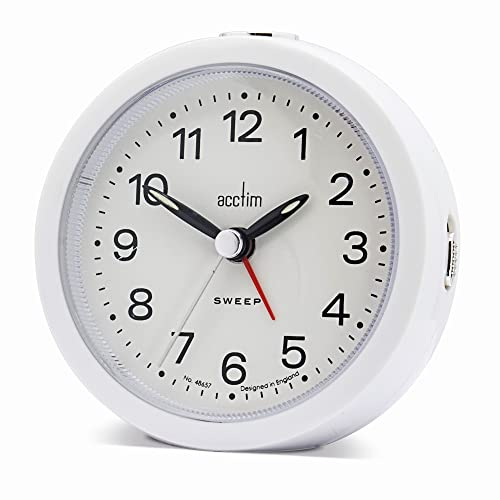 Acctim Elana Analogue Alarm Clock Non Ticking Sweep Quartz Luminous Hands White