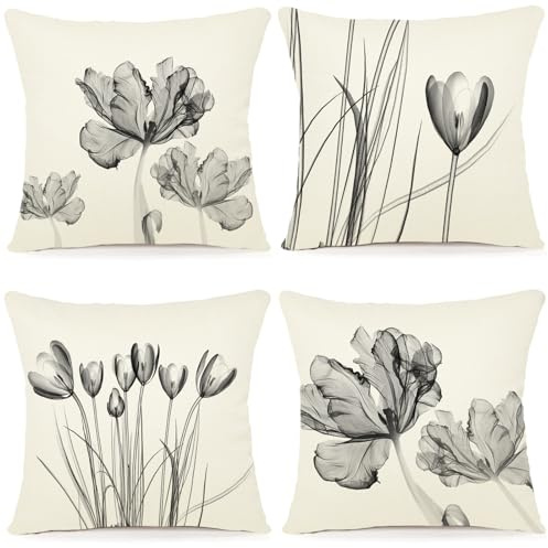 ZWJD Fodera per Cuscino Decorativa in Lino 40x40 Set di 4 Fodere per Cuscini Floreale Pittura ad Acquerello Fodere per Cuscini per Divano Camera da Letto Divano Cuscino per Esterno 40x40 A255-16