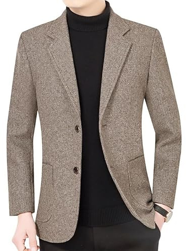 LIUYUYOUGO Tweedjacka för män vardaglig sportrock blazer 2 knappar smal passform rutig kostym jackor mode ullblandning herr blazer klassisk business smoking kostym jacka topp, Khaki, XL
