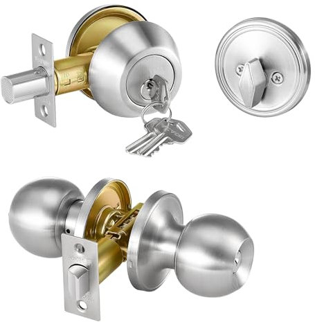 VEVOR Door Knob and Deadbolt Set, Satin Nickel Entry Door Knob and Single Cylinder Deadbolt Combo Pack, Fit for 1-3/8 to 1-3/4 Door Thickness, Door Lockset with Deadbolt for Entrance and Front Door