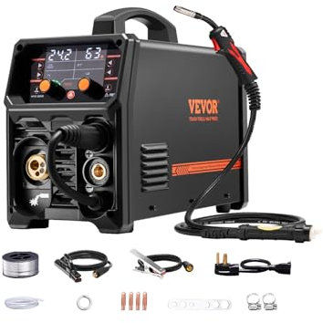 VEVOR Máquina de Soldadura MIG Sinérgica de 200 A, Máquina de Soldadura Multiproceso 4 en 1 con Tecnología de Inversor IGBT y Pantalla LCD, de Forma más Inteligente, 430 x 180 x 320 mm, Negro