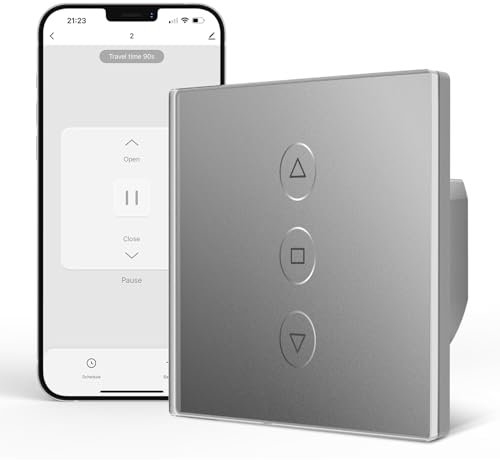 Tallifun Interrupteur Volet Roulant Connecté, 80 * 80mm Interrupteur de Stores WiFi Compatible Alexa/Google Home/SmartLife, APP Contrôle à Distance - Fil Neutre Requis (Gris, 1)
