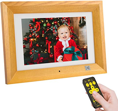 KODAK Cornice Digitale Foto 10 Pollici con Telecomando, 8GB Memoria, Legno Elettronica Cornici Digitali Display Casuale Foto Video e Musica, Supporto Auto Rotazione, Automatic Switch, Scheda SD e USB
