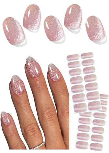 Unghie Gel Adesive UV, 30 PCS Smalto Adesivo Gel UV, Rosa Occhi di Gatto puro Pellicola per Unghie Autoadesiva