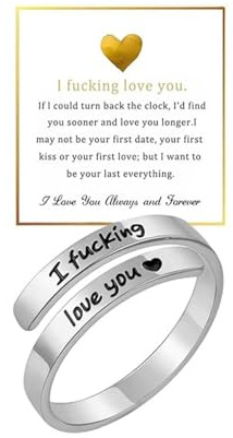Hilufiet I Fvcking Love You Engraved Ring Stainless Steel Spiral Promise Rings for Men Women-Silver