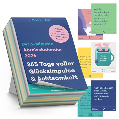 6-Minuten® Abreisskalender 2026 täglich – Achtsamkeitskalender 2026 – 365 Glücksimpulse & Sprüche im Tageskalender – Abreißkalender zum Aufstellen oder Aufhängen