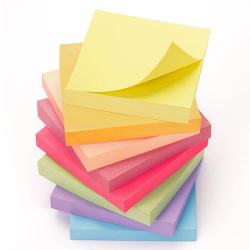 OWLKELA 800pcs Sticky Notes 75x75mm, Morandi, 8 Pads | Self Adhesive Sticky Notes, Page Markers for Marking and Highlighting Pages, Office, School & Home