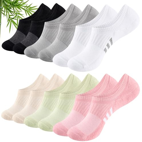 Stoeury Bamboo No Show Trainer Socks for Womens 3-5/6-8, Low Cut Non Slip Sports Socks, Breathable Invisible Ladies Ankle Sock for Walking, Running and Daily Use