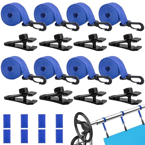 Avvolgitore per piscina – fasce di supporto – Set di 8 nastri di fissaggio e clip accessori per sistema di avvolgimento mobile – Pellicola solare guidabile per teloni piscina, coperture (blu)