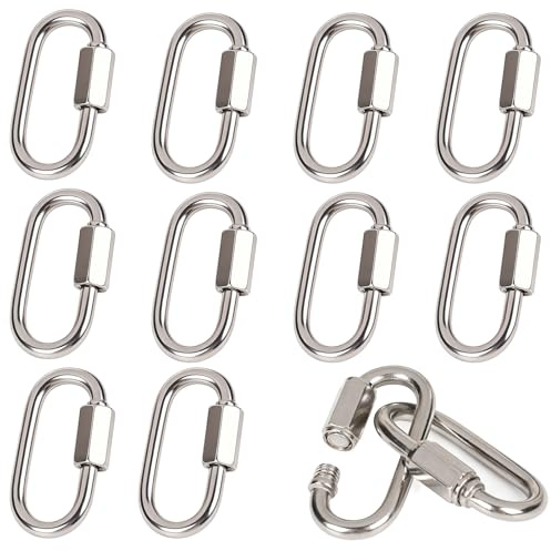 EFUTURETIME 10 x Mosquetones de Seguridad M4 Maillon Rapide, INOX 304 | Capacidad de Carga de 227 kg, para Columpios, Fitness, Escalada