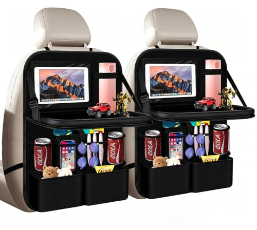 Guyisile Organizador Asiento Coche con Mesa Plegable,9Bolsillos Para Viajes