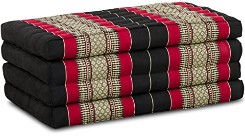 Nachhaltige Klappmatratze aus Kapok - 200x80x8cm - Gästematratze, Faltbare Matratze für Van, ökologische Yogamatte, klappbares Gästebett, Liege für Garten und Balkon (Schwarz/Rot)