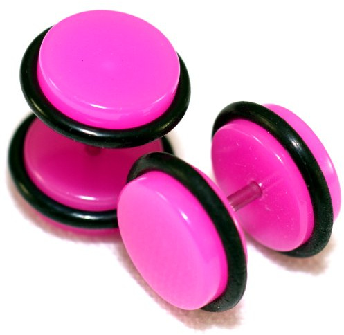 Hot Pink Acrylic Fake Cheaters Faux Illusion Plugs 00G Gauge 10mm 1 Pair Large