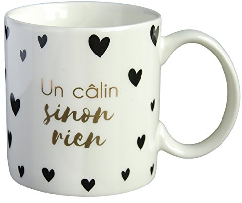 DRAEGER PARIS 1886 - Mug en Porcelaine Fine 350 ml - Black & Gold Un Câlin Si Non Rien - Idée Cadeau Famille, Amis, Anniversaire, Saint-Valentin - Design Chic - Avec Boîte Cadeau - Amour & Humour