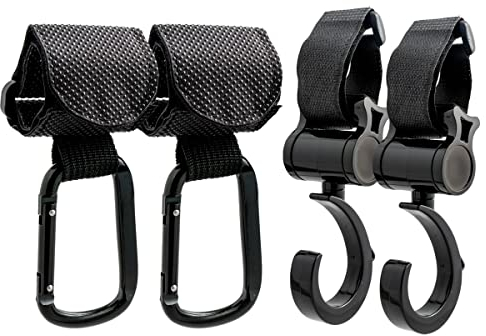 [4 Stück] Haken für Kinderwagen (3. Generation) Haken Clip für Kinderwagen Kinderwagen Zubehör Universal zum Aufhängen von Wickeltaschen und Tasche für den Einkauf X-Large schwarz