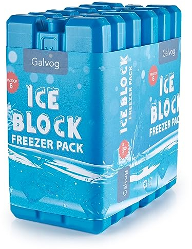 Galvog® Ice Packs/Freezer Blocks 200mlx6 for Cool Boxes/Lunch Bags - Reusable Slim Cooler Accessory with Advance Cooling Technology - for Picnic Camping Beach Trip