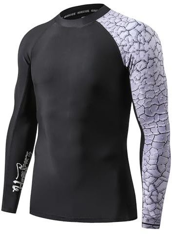 HUGE SPORTS Mens Rash Vest- Rash Guard Long Sleeve Quick Drying Wetsuit Swimming Top for Surfing BJJ Jiu Jitsu(Chapped,2XL)