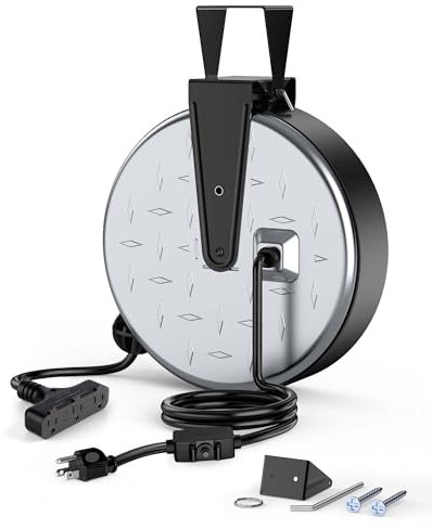 DEWENWILS Retractable Extension Cord Reel, Metal Reel with 30FT Power Cord