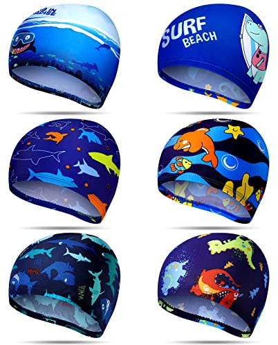 Geyoga 6 Pcs Kids Swim Caps for Boys Girls Swimming Cap for Kids Toddler Swim Caps Youth Quick Dry Fun Cartoon Swimming Cap 1-6 Years Old
