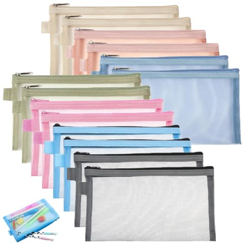 SAIJIAN 14 Pezzi Astucci per Matite Astuccio Portapenne con Cerniera Mesh Sacchetto Trasparente Tasche con Zip per Forniture di Cancelleria per Ufficio