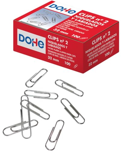 Dohe - Clips nickelés pour fixer les feuilles (100 unités) - 32 mm, n° 2, fournitures de bureau