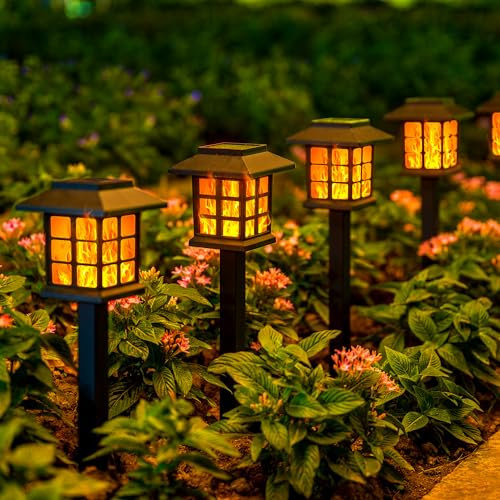 GIGALUMI Solar Lights Outdoor Garden, 12 Pack Flickering Flame Solar Lights Outdoor, Waterproof for Garden, Landscape, Path, Yard, Patio,Auto On/Off