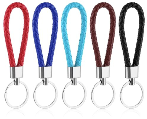 5 Llaveros Originales de Piel Trenzados, Llaveros Unisex para Hombres y Mujeres, Llavero de Coche para Coche, Moto y Casa (Multicolor), Colorido