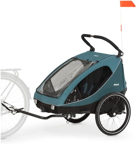 hauck Dryk Duo, Ocean Green - 2in1 Fahrradanhänger & Kinderwagen für 2 Kinder ab 6 Monaten bis 22 kg/120 cm/4 Jahre, für Zwillinge & Geschwister, Faltbar, XL Stauraum, für Fahrrad, E-Bike & Pedelec