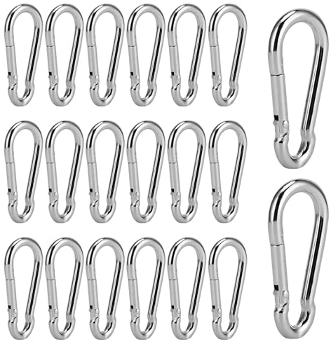 FAAING 20 stycken 50 mm x 5 mm karbinhake liten, M5-karbinhakar med snäppstängning, kromad stålkarbinhake, kan belastas upp till 110 kg, karbinhakar för camping, vandring, nyckelring