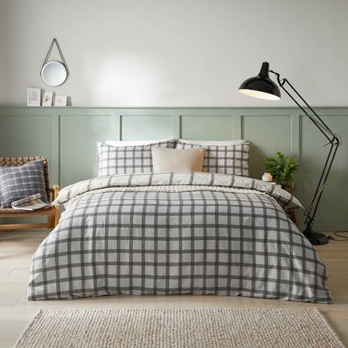 furn. fourrer. Ensemble de Couette Imprimé à Carreaux Canberra - Double - Neutre, Gris