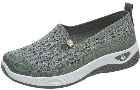Orthopaedic Shoes Women's Slip On Trainers Women Woven Lightweight Running Shoes Breathable Trainers Sports Shoes Comfortable Slip-On Shoes Walking Shoes Arch Support Shoes, Green, 8.5 UK