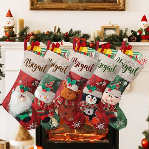 HOBULL Calza Befana Personalizzata con Nome, 46cm Calza Befana Vuota Grande 5 Set, Calza Natalizia da Appendere&Riempire Camino Decorazione Albero Natale Idea Regalo Familiari Bambini