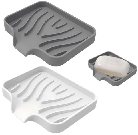 UIEXAY 2 Jabonera De Silicona Antideslizante Jabonera Ducha Con Evacuación, Soporte Para Jabón De Ducha Y Baño, Diseño Práctico Para Cocina Y Baño (Blanco, Gris)