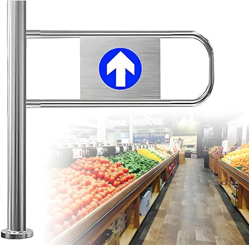 Puerta de acero inoxidable de 1 vía para supermercados, cierre automático, dispositivo de salida y entrada, solución duradera de acceso al pasillo de la tienda, bisagra izquierda, 60 x 100 cm