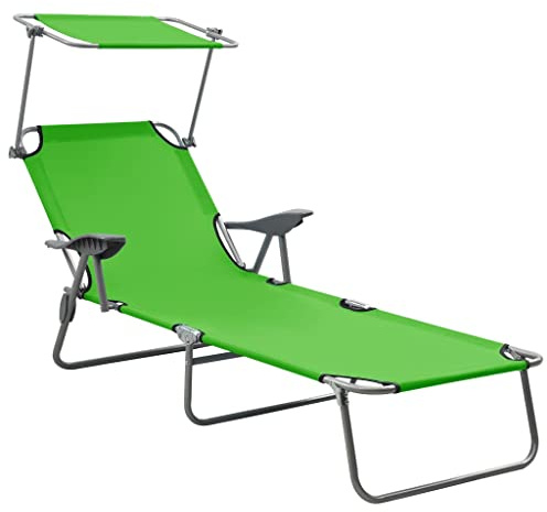 Fisinber Tumbona con toldo plegable, tumbona de jardín de acero ajustable, tumbona de relax para jardín, playa y terraza, tumbona de tres patas, soporta hasta 120 kg, verde, 188 x 71,5 cm