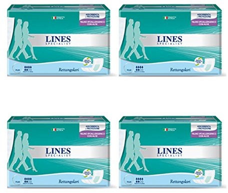 Lines Specialist 4 x 26 Pannoloni per Adulti Rettangolari Lines Specialist con Barriera Impermeabile, 104 Unità