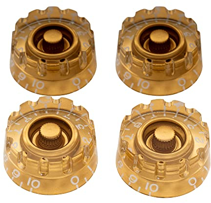 Musiclily Pro Imperial Zoll Größe Knurled Gitarre Knöpfe Potiknöpfe Speed Knobs für USA Les Paul Style E-Gitarre, Gold (4er Set)