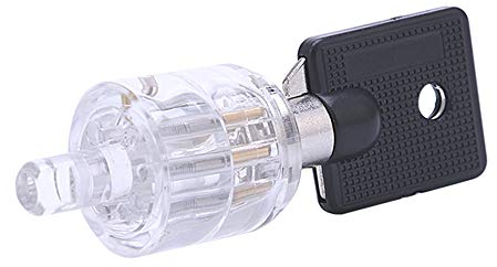 Loboo Idea Cerradura tubular de 7 pines, cerradura de siete núcleos, color ciruela, cilindro transparente, con corte de vista de práctica, candado, entrenamiento, habilidad, cerrajero, llave de