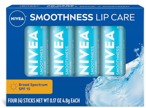 NIVEA Smoothness Lip Care SPF 15, Lip Balm SPF Stick, 0.17 Oz, Pack of 4