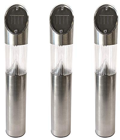 GRUNDIG 3er Set LED Solarlampe Edelstahl Ø6xH36cm / mit Erdspieß H 53,5cm - Solarleuchte Wegbeleuchtung Gartendekoration Lichterdeko