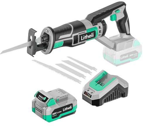 Litheli Reciprocating Saw Cordless, Powerful Hand Saw Kit with 20V 4.0 Ah Battery & Fast Charger, 0-3000 SPM with Tool-free Blades Change, Lightweight for Wood & Metal Cutting