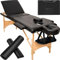 tectake® 3 Zonen Massageliege, belastbar bis 250kg, Mobile Massagebank, Set mit Zubehör, Polsterung, Rollen, Holzgestell, Tragetasche, als Kosmetik Stuhl, Möbel für Studio, höhenverstellbar - schwarz