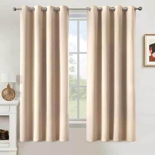 MIULEE Cortinas Cortas para Ventanas 2 Piezas 140X160 CM, Beige Cortina Opaca Corta para Cocina Dormitorio Salon Anti Luz, Suave Cortina Opaca Cortas con Ojales Cortinas pequeñas para Ventanas