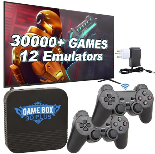 Wireless Retro Game Console, 3D Game Stick TV 4K High Definition HDMI Output, Plug and Play Video Game Built in 30000+ Games, 12 Emulators with Dual 2.4G Wireless Controllers