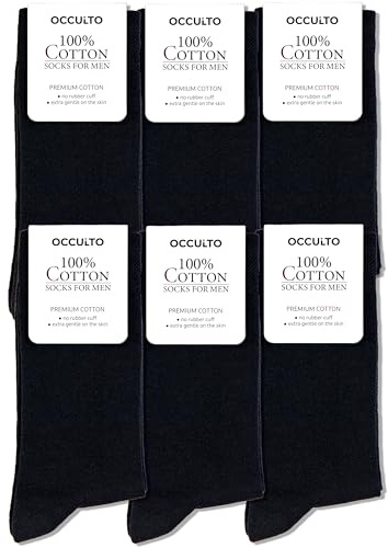 Occulto Herren 100% Baumwolle Socken 6er Pack (Modell: Roland) Schwarz 47-50