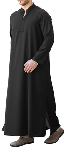 LVCBL, Kaftan da Uomo a Maniche Lunghe con Tasche, Vestibilità Universale, M-3XL, Nero , L